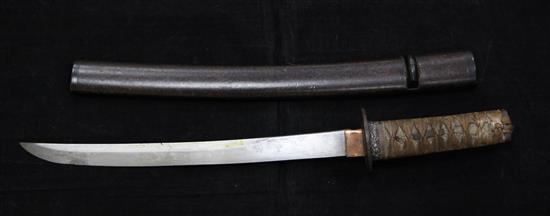 A Japanese wakazashi, late 19th / early 20th century, blade length 32.3cm (12.75in.)